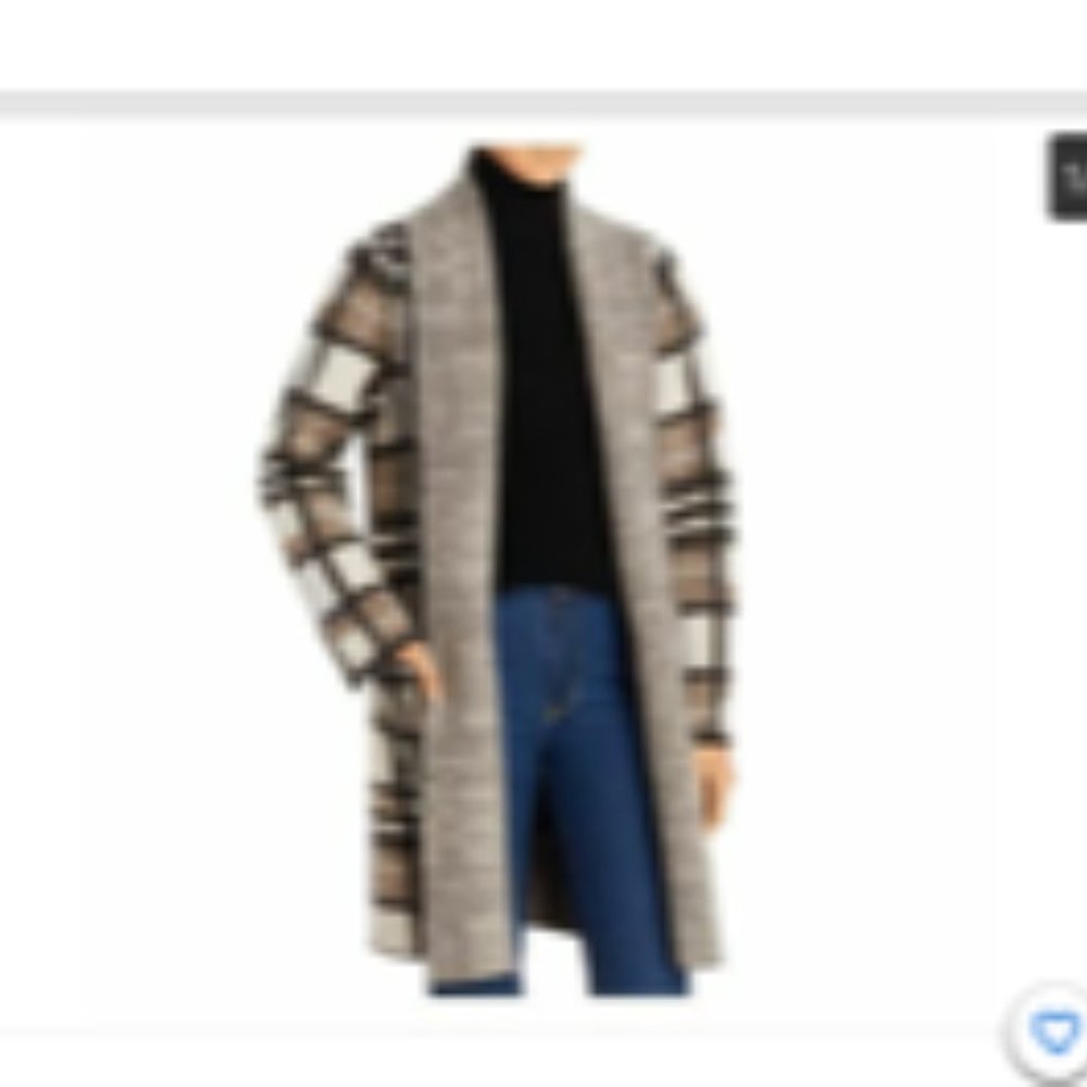 Donna Karan New York Open Front Plaid Cardigan